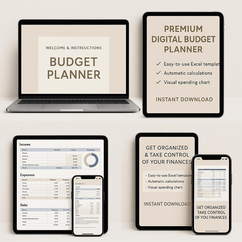 ✨ Annual Digital Budget Planner – 12-Month Excel Template with Summary, Charts & Goals Tab