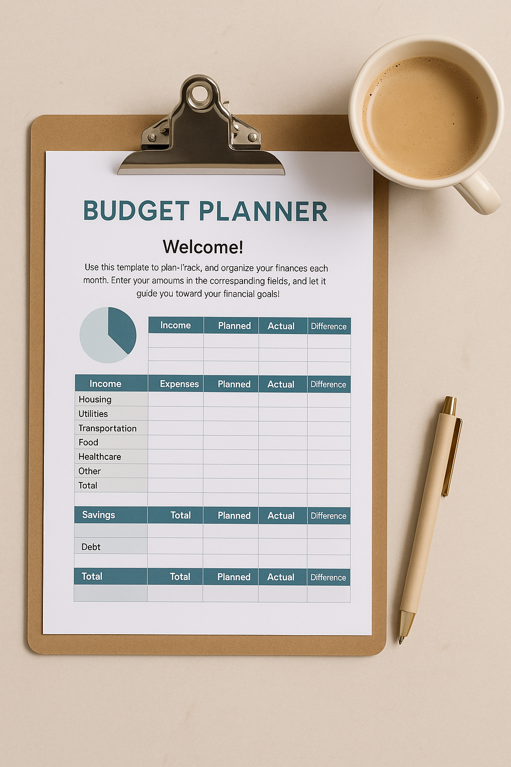 ✨ Annual Digital Budget Planner – 12-Month Excel Template with Summary, Charts & Goals Tab